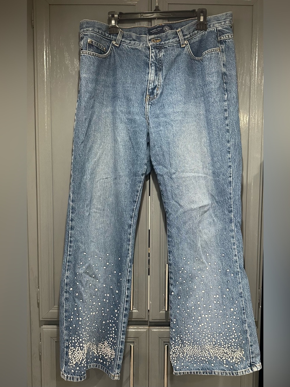 Venezia Light Blue Flare Jeans with Rhinestone Hem 16